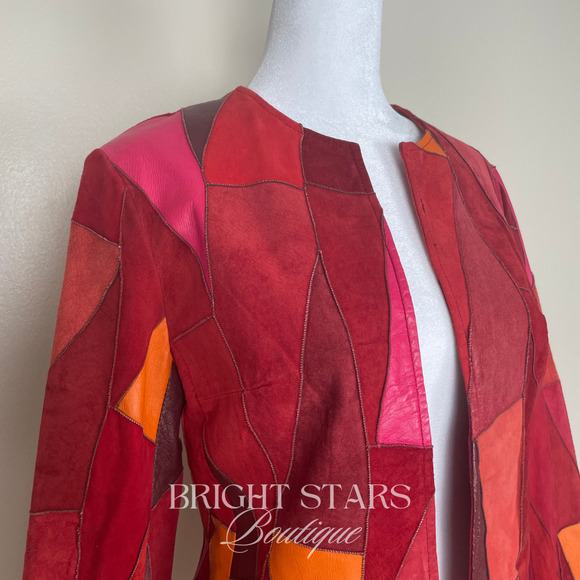 Rare Vintage Patchwork Leather Jacket ASO Phoebe Halliwell Charmed Small 6 Red - Picture 9 of 12